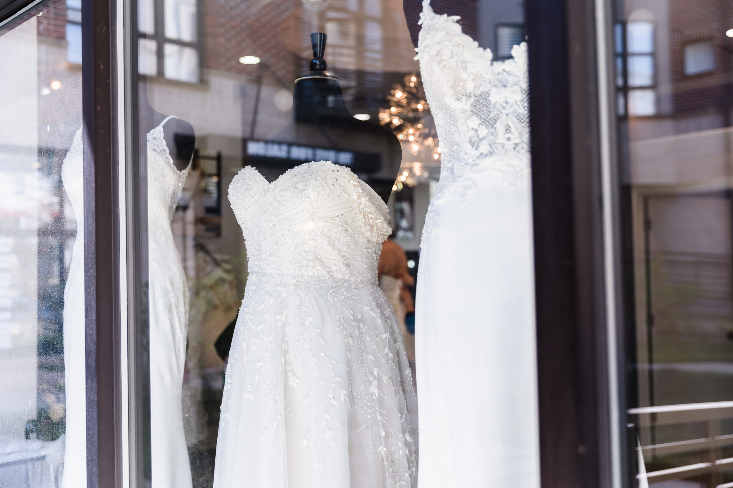Wedding dresses through Poinsett Brides Window