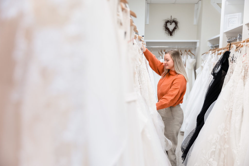 Choosing the perfect dress to get married in Greenville SC at the Poinsett Bride.