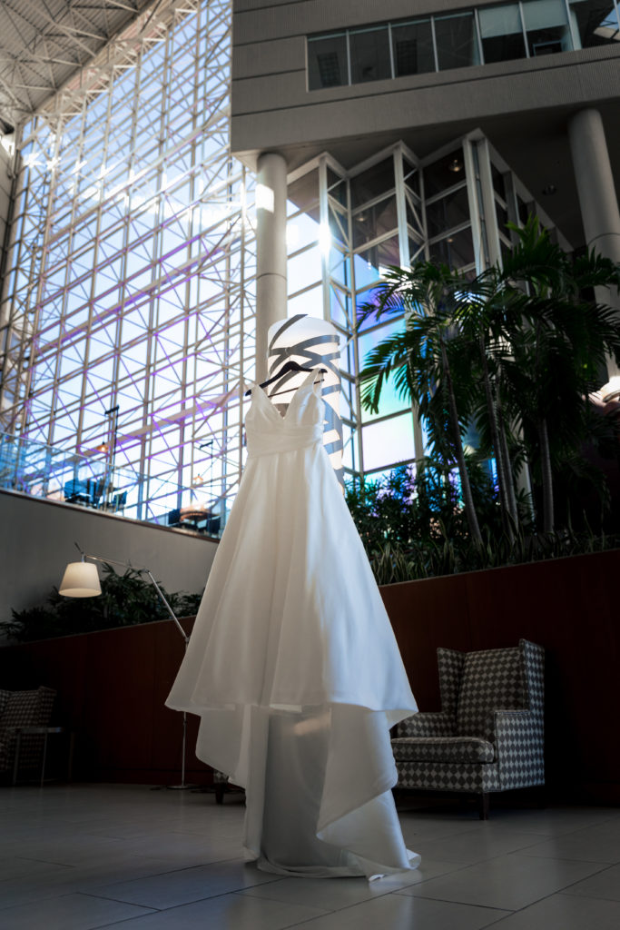 Wedding Dress hanging at Hyatt Regency Greenville SC