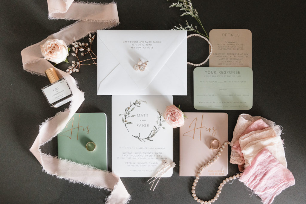 Wedding Details Flat Lay at AC Hotel Greenville