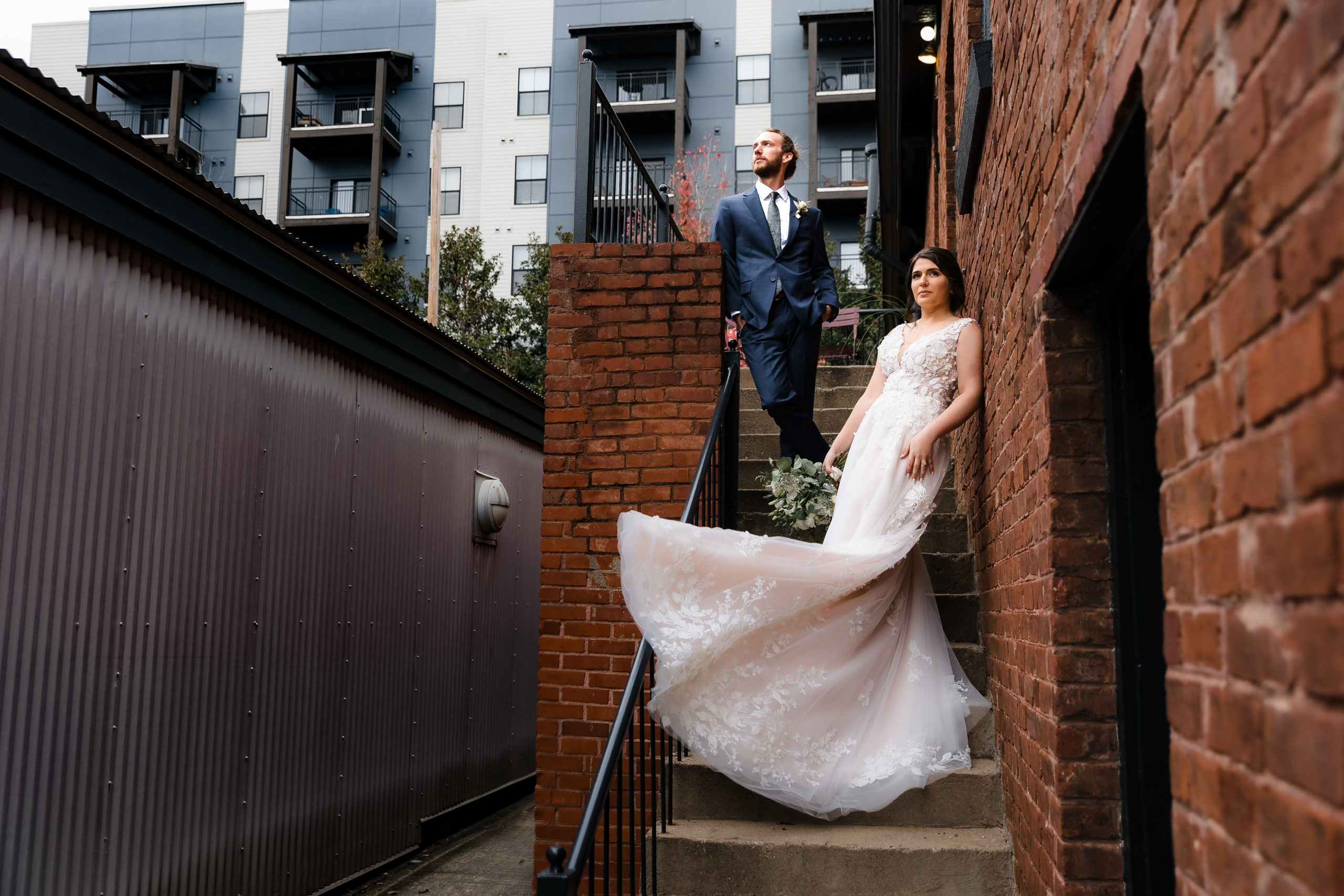 Bride and Groom Portrait in downtown Greenville, SC