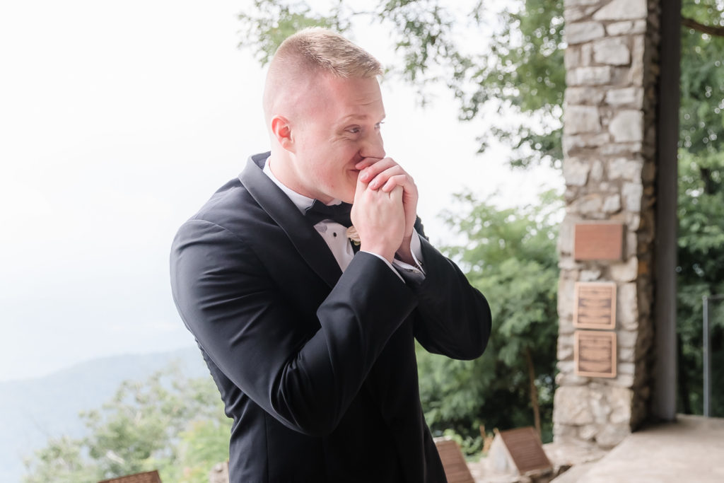 Grooms reaction to seeing bride at Pretty Place