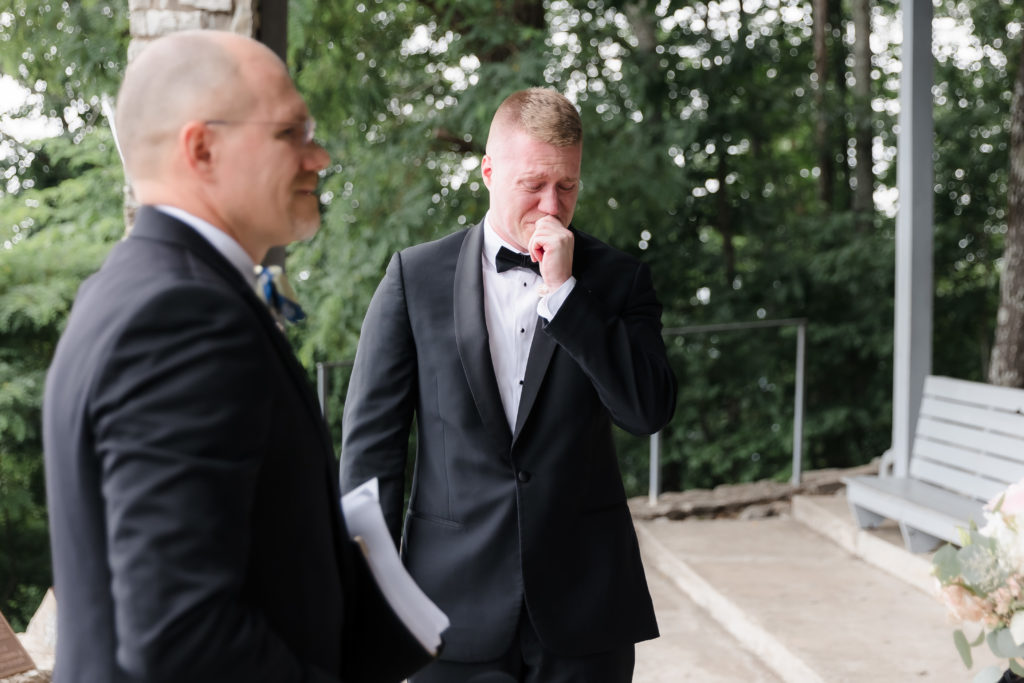 Grooms reaction to seeing bride at Pretty Place Chapel